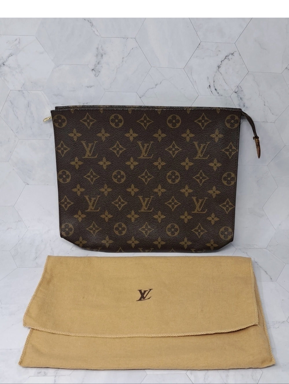 Louis Vuitton Monogram Makeup Bag or Clutch Brown Leather With Dust Bag  & COA